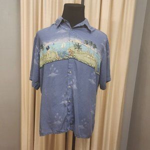 Corsini Men's Short Sleeve Camp Shirt Hawaiian Style Blue 100% Rayon Size XL